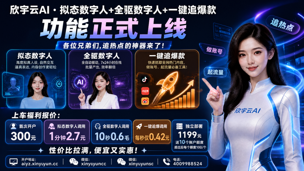 图片[2]-🔥欣宇云AI · 拟态数字人+全驱数字人+一键追爆款功能正式上线🔥